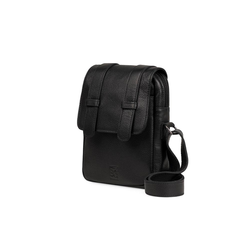 Miniatura Shoulder Bag Masculina de Couro Leme Preta Preto