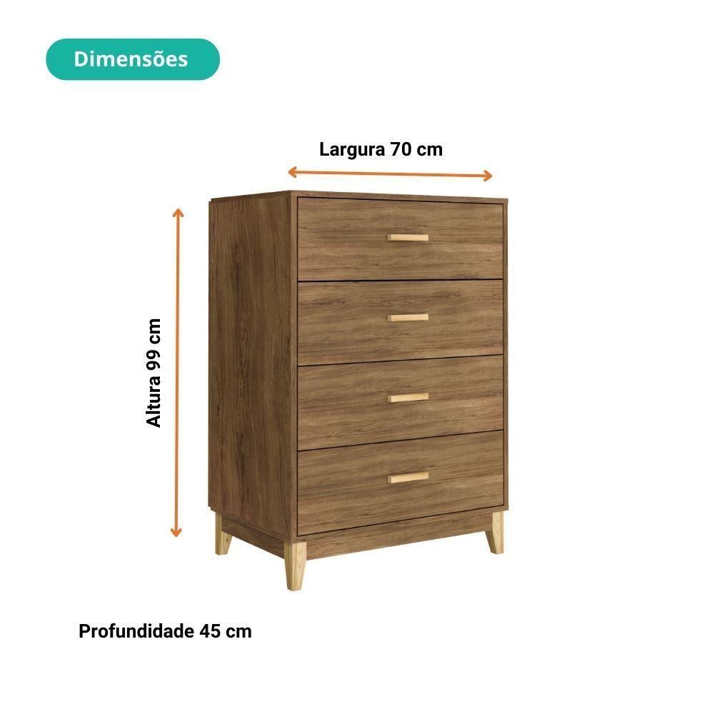 Miniatura Cômoda Com 4 Gavetas 99x70cm Pés Em Madeira Legno Movelbento Freijó Freijo