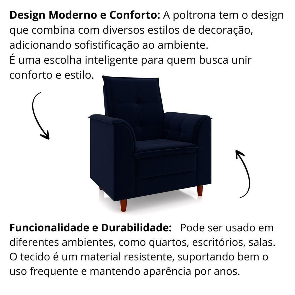 Miniatura Poltrona Decorativa Estofada Confortável Sala Isis Suede Azul Marinho
