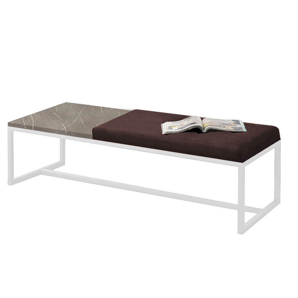 Miniatura Calçadeira Recamier Londres 195cm Branco Suede Marrom Tampo Quadrado Mdf Marmorizado - Ahazzo Móveis