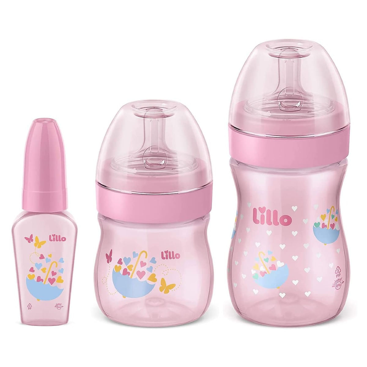 Miniatura Kit de Mamadeira Primeiros Passos 50/150/240ml Rosa - Lillo