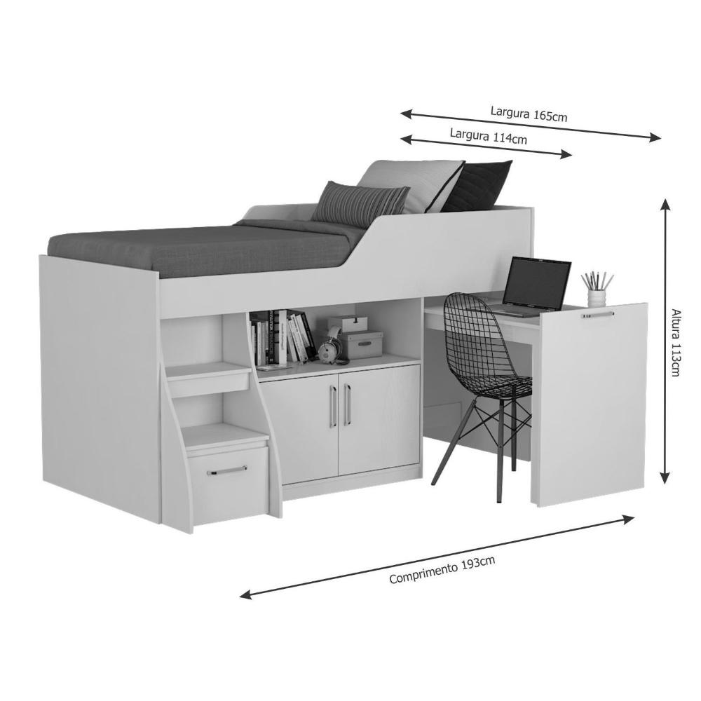 Miniatura Cama Infantil Multifuncional Alta com Armário Inferior Bianca Cimol Branco
