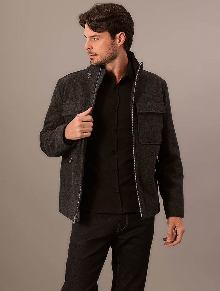Miniatura Casaco Masculino Lã Bolsos Embutidoscalvin Klein Jeans - Chumbo Casaco Masculino Lã Bolsos Embutidos Calvin Klein Jeans Chumbo g