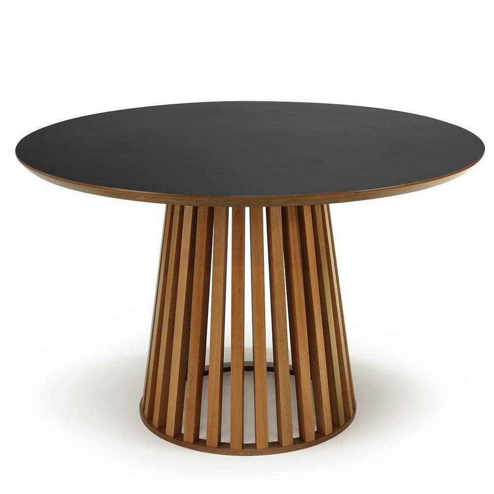 Miniatura Conjunto Mesa De Jantar Redonda Luana Amadeirada Preta 120cm Com 4 Cadeiras Eames Eiffel - Turquesa