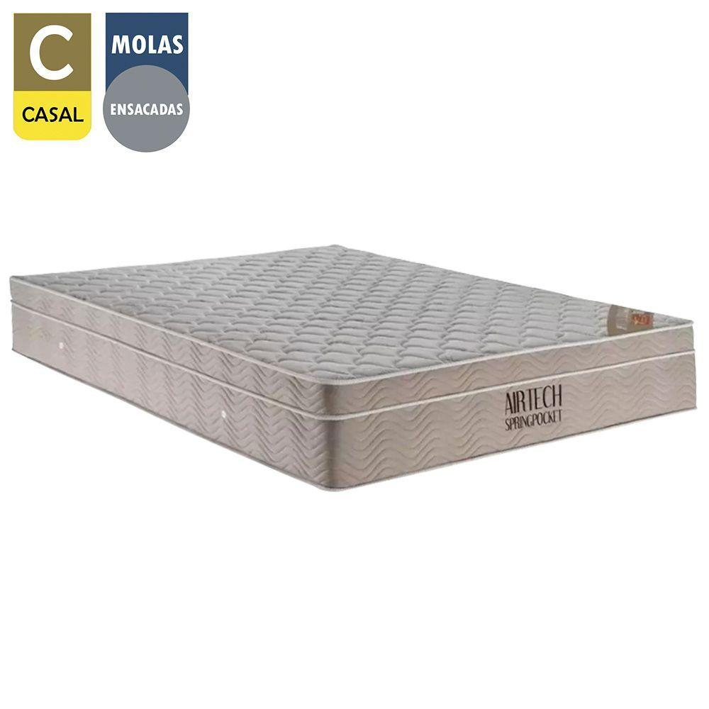 Cama Box Casal Suede + Colchão Casal Ortobom Airtech Molas Springpocket (65x138x188) Marrom