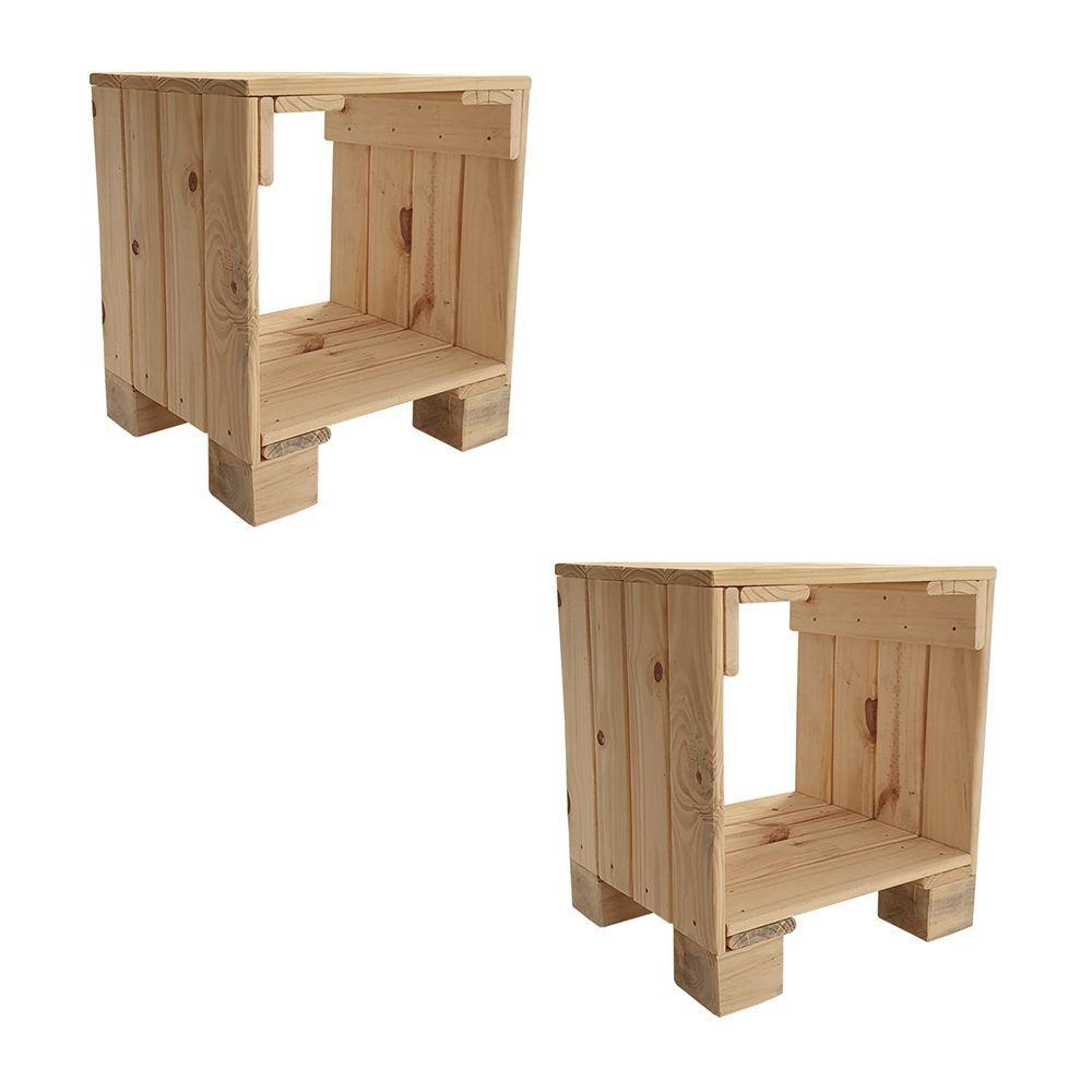 Miniatura Conjunto 2 Mesa Cabeceira Rústico Em Palete Marrom