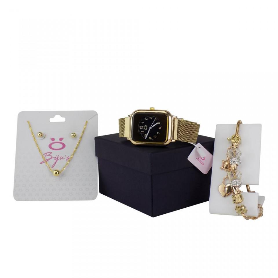 Miniatura Kit Relógio Feminino + Colar + Brinco + Pulseira