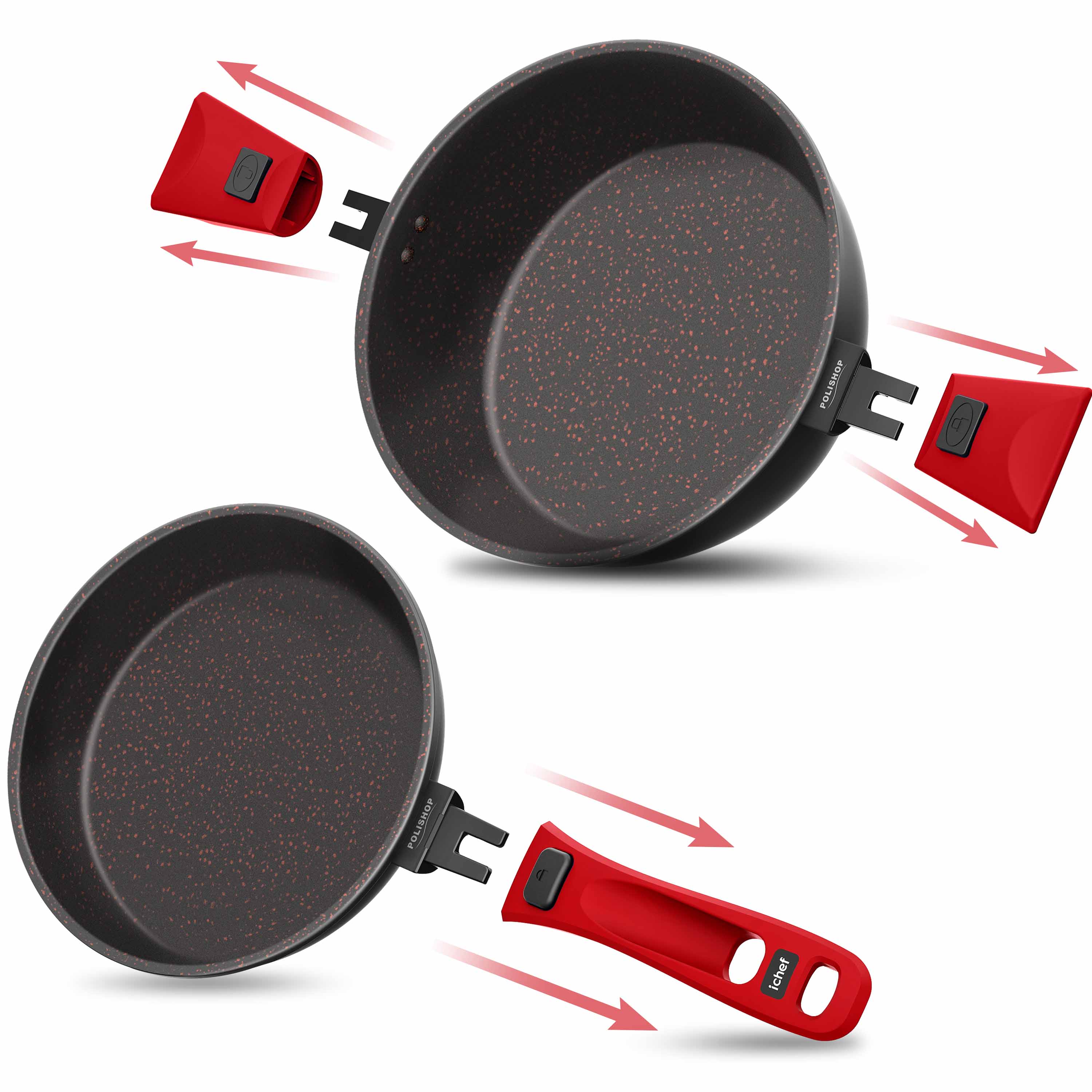 Miniatura Panelas Ichef Ultra Family Size 24cm, Sauté Petit 20cm com Tampas de Vidro Vermelha | Ichef
