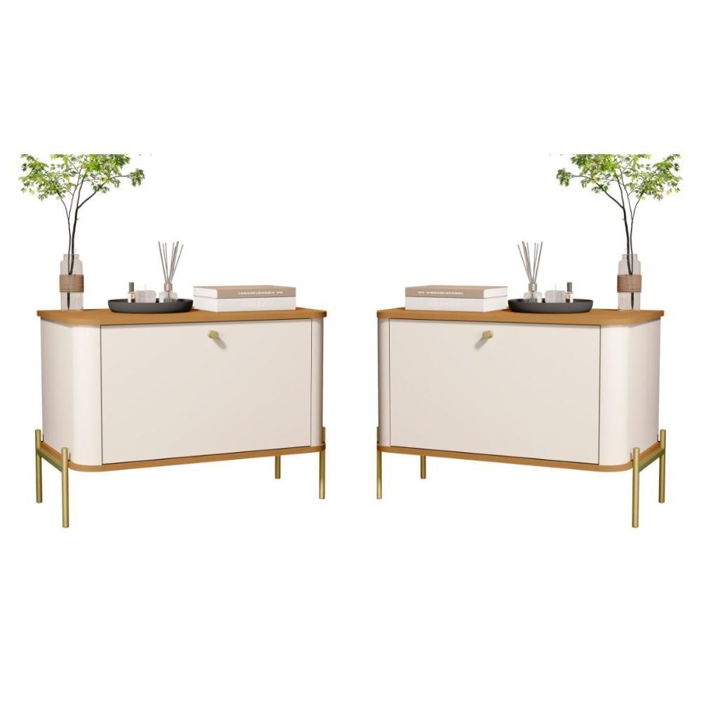 Miniatura Jogo De Mesa De Cabeceira Sofia Off White Nature Dourado