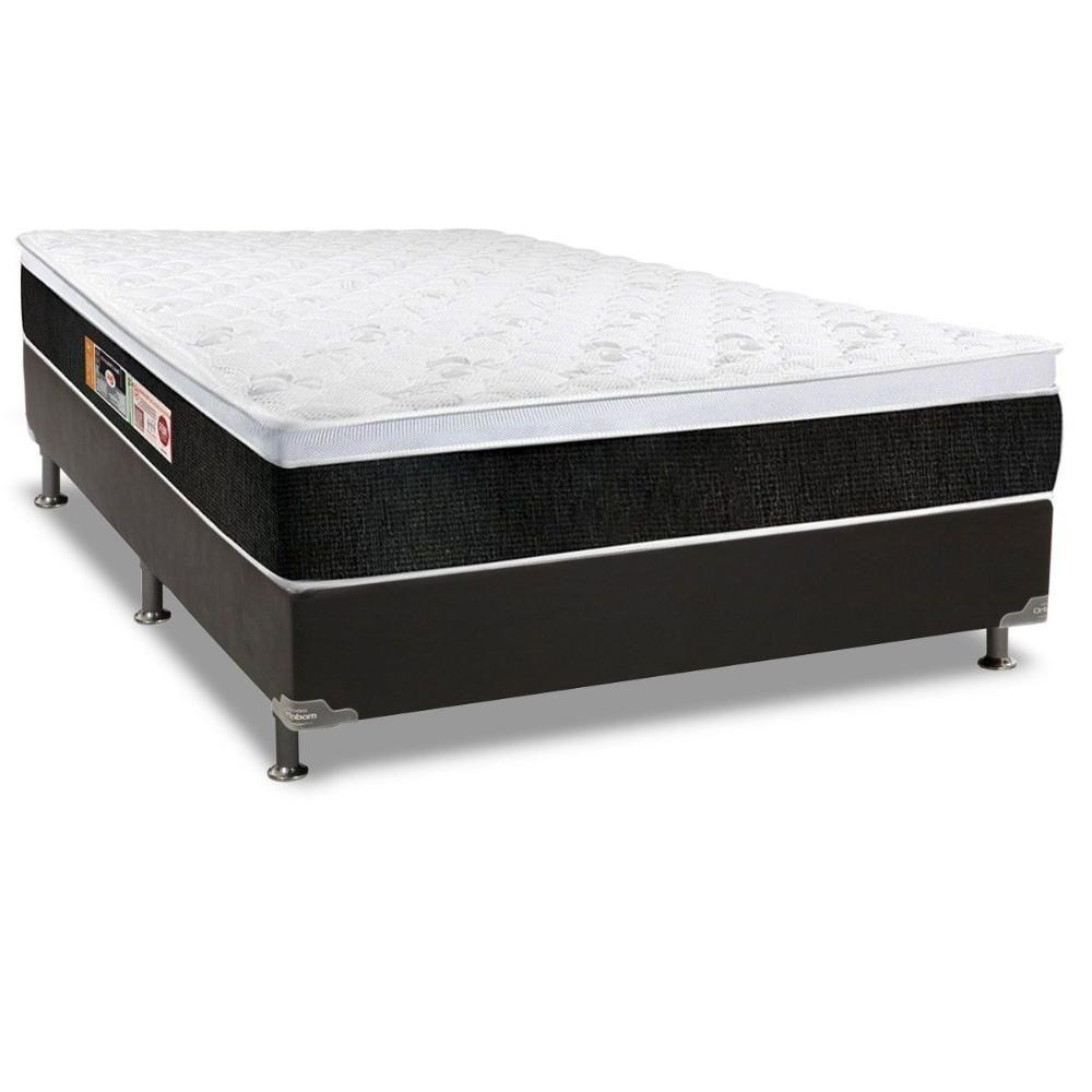 Miniatura Cama Box Casal: Colchão Espuma D45 Castor Black E White Air + Base Crc Suede Black(138X188)