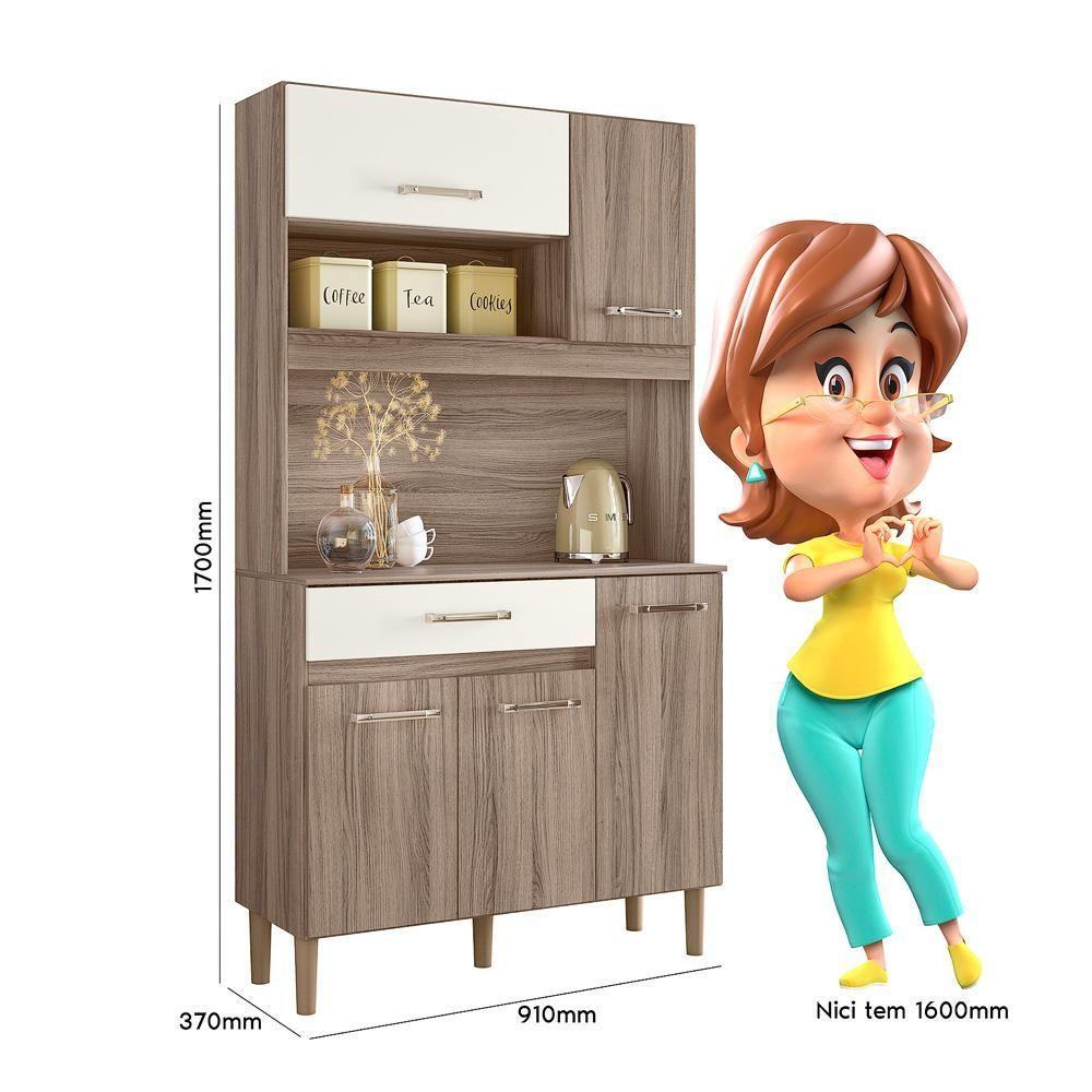 Miniatura Armário Cozinha Magazin 90 5 Portas 1 Gaveta Carvalho Nature/off White Cristal Nicioli Carvalho Nature/off White