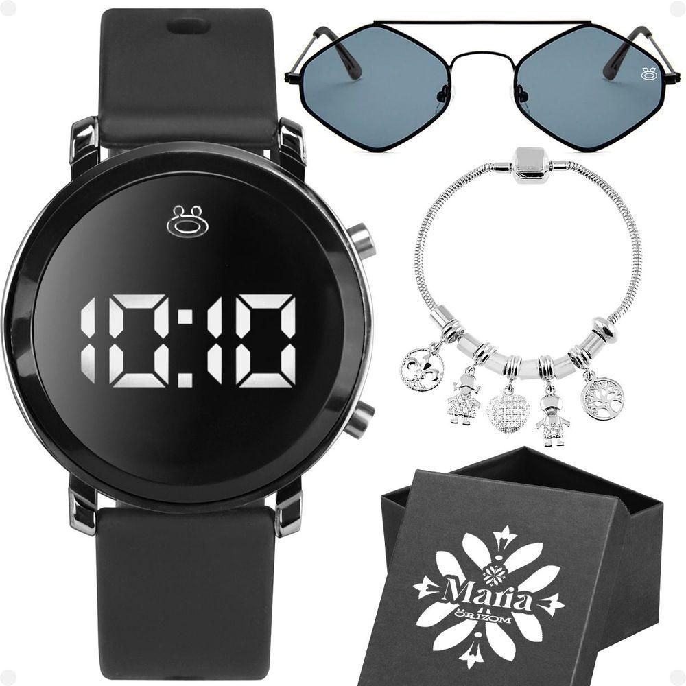 Miniatura Relogio Feminino Digital Caixa Oculos Sol Proteçao Uv
