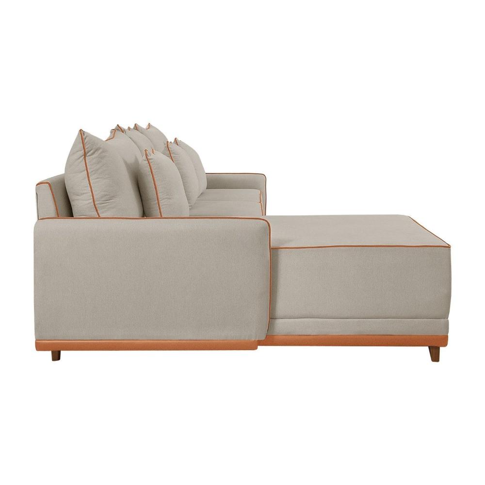 Sofá Linho 3 Lugares 264cm com Chaise Lado Esquerdo Barra Creme