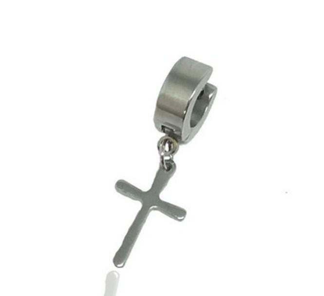 Miniatura Brinco Masculino Argola 4Mm Pingente Cruz 1 un Não É O Par