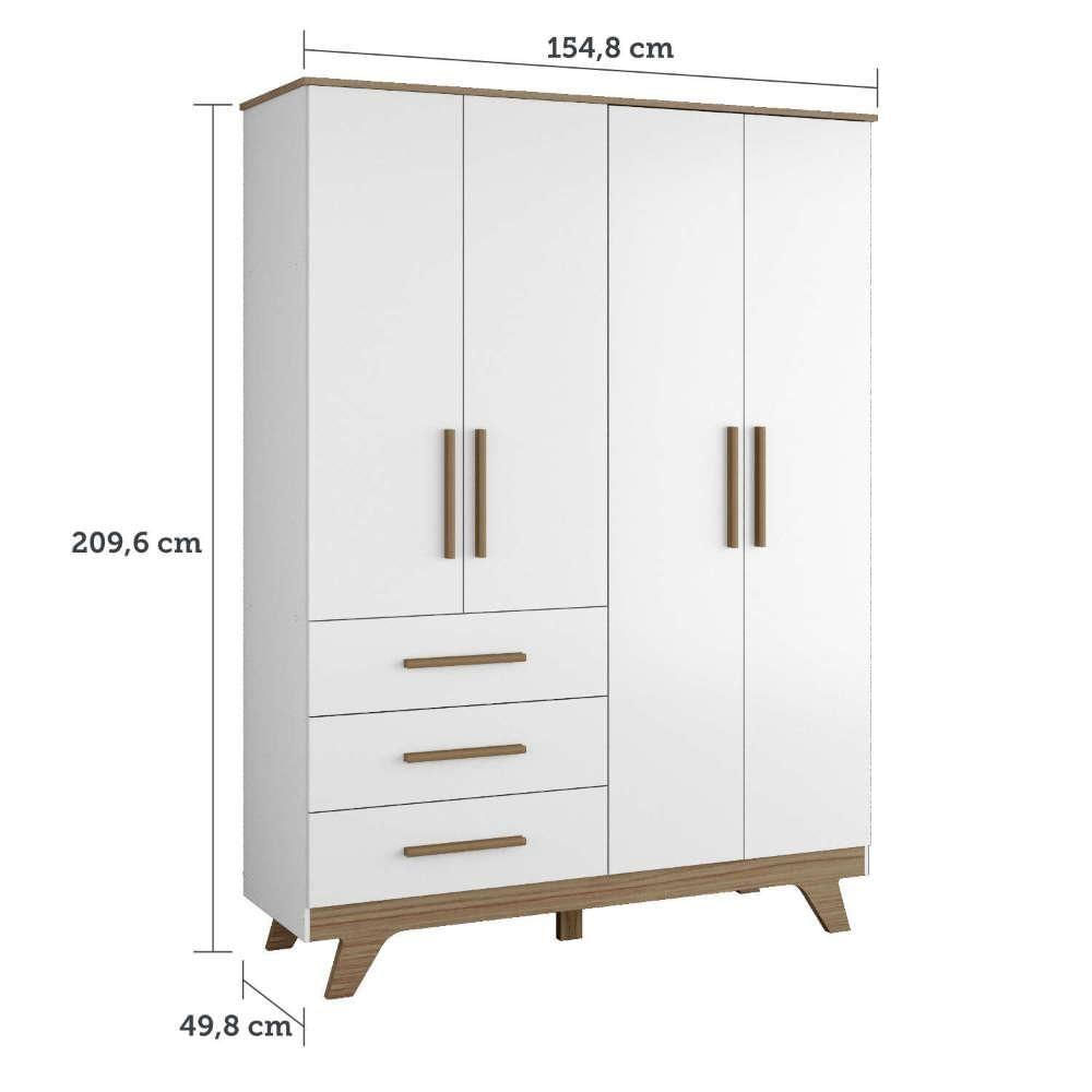 Quarto De Bebê Com Guarda Roupa 4 Portas Com E Berço Retrô Moveis Peroba Branco Brilho/carvalho