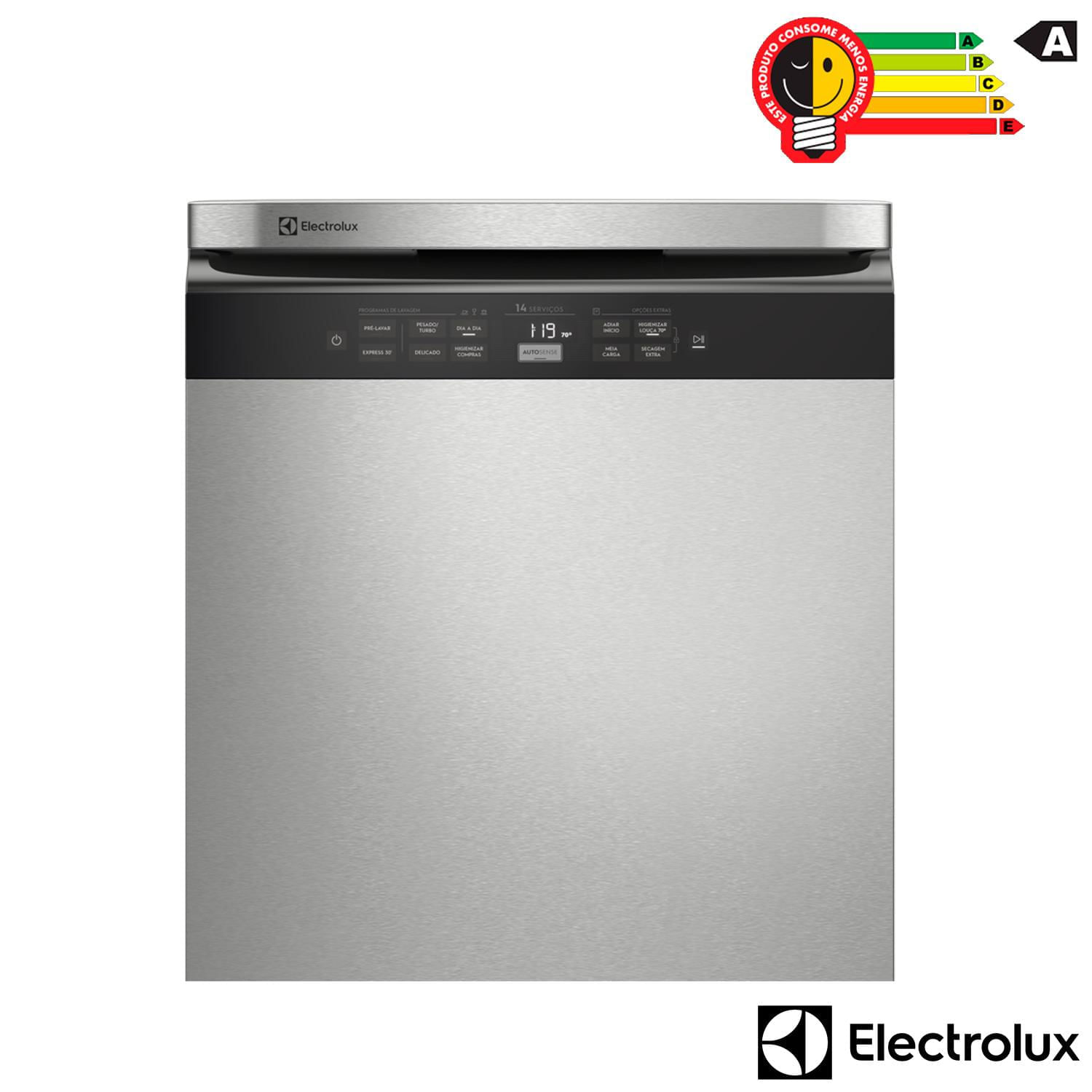 Lava-Louças Electrolux com a porta Inox, 14 Serviços, 07 Programas de Lavagem e Função Higienizar Compras - LL14X 110