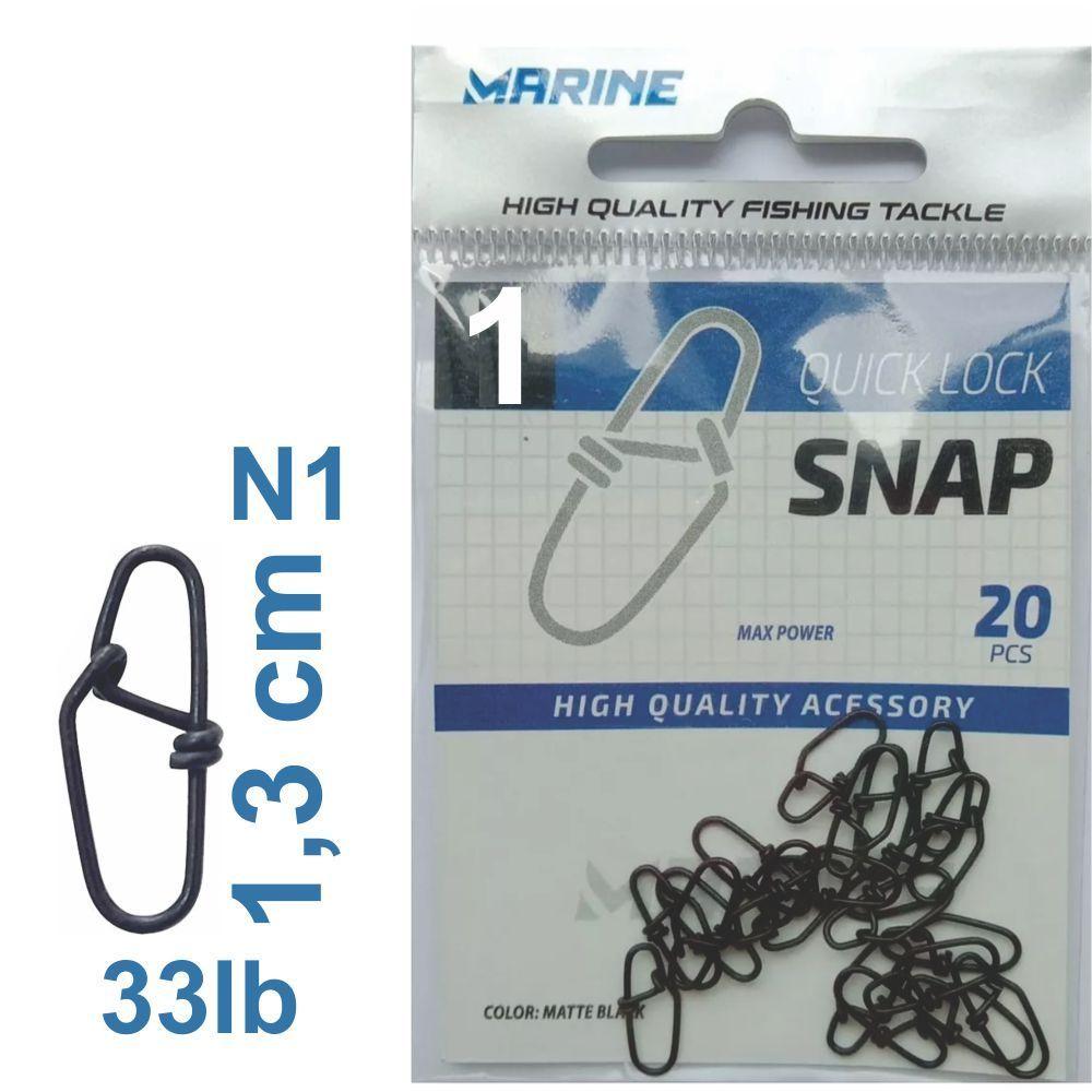 Miniatura Snap De Pesca Quick Lock N1 Marine Sports 15kg 33lb 20pçs