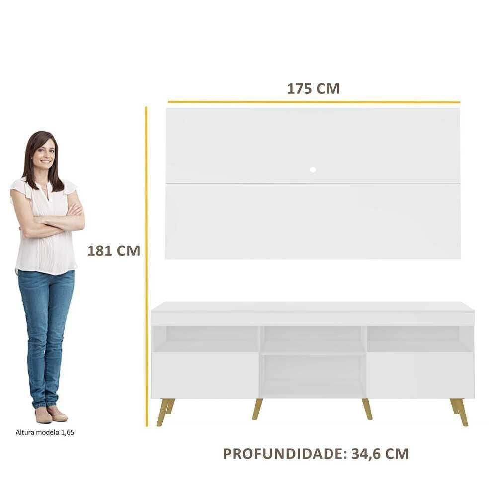 Rack Com Painel Tv 65" Retrô Flórida Multimóveis V3133 Branco/Natural Branco/Natural