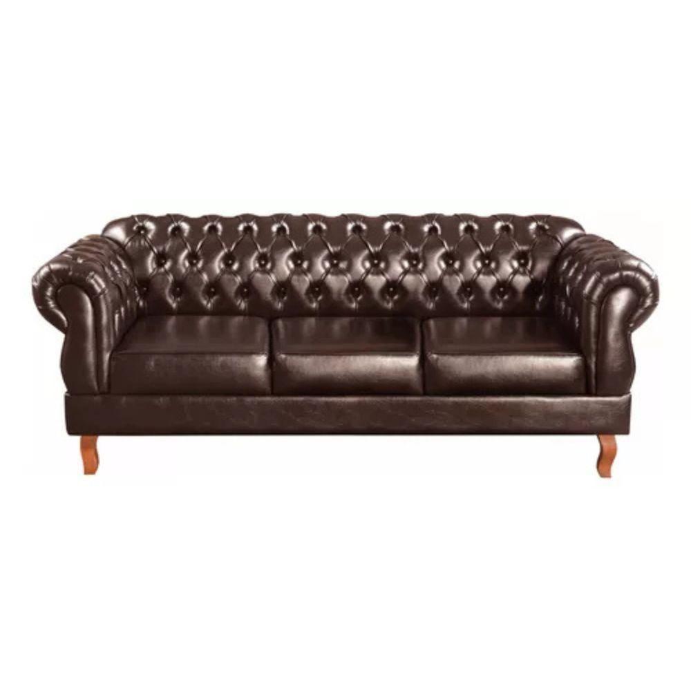 Miniatura Sofá Chesterfield 3 Lugares Duquesa Vintage Retrô Capitonê Couro Marom