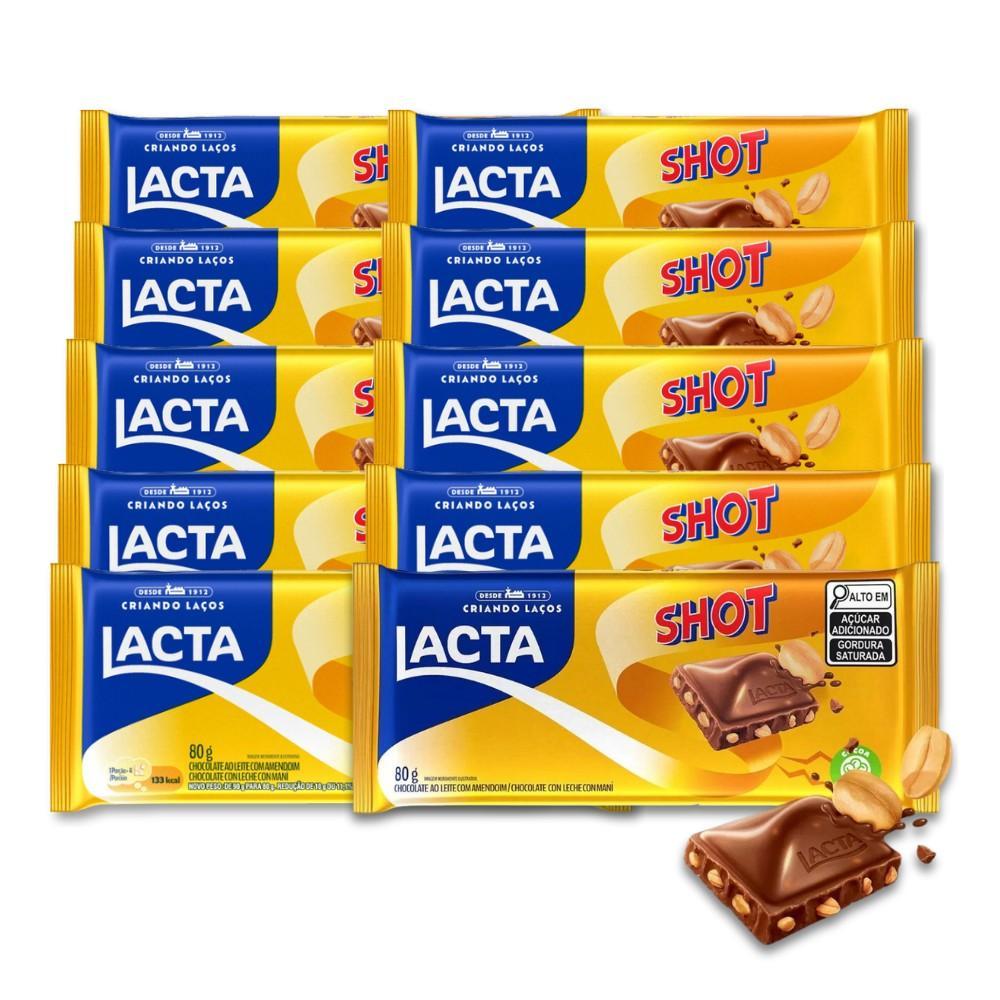 Miniatura Chocolate Shot Com Amendoim Lacta Kit 10 Barras De 80G