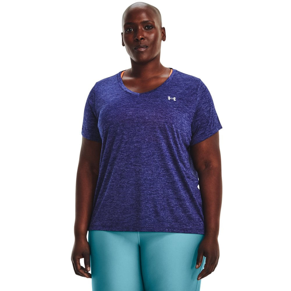Miniatura Camiseta de Treino Plus Size Feminina Under Armour Tech Twist SSV Azul - 1X