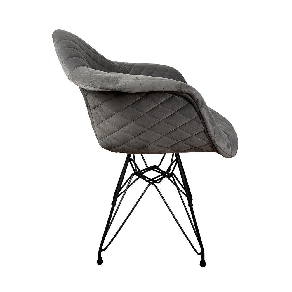 Miniatura Kit 6 Poltronas Jantar Estofadas Cinza Base Ferro Preto Cinza