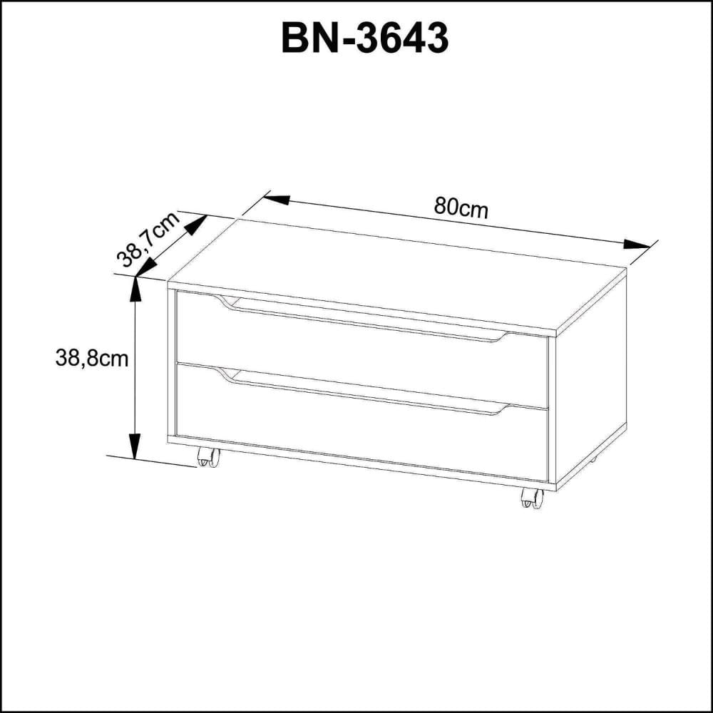 Miniatura Gabinete para Banheiro com 2 Gavetas Rodízio BN3643 Amêndoa/Branco