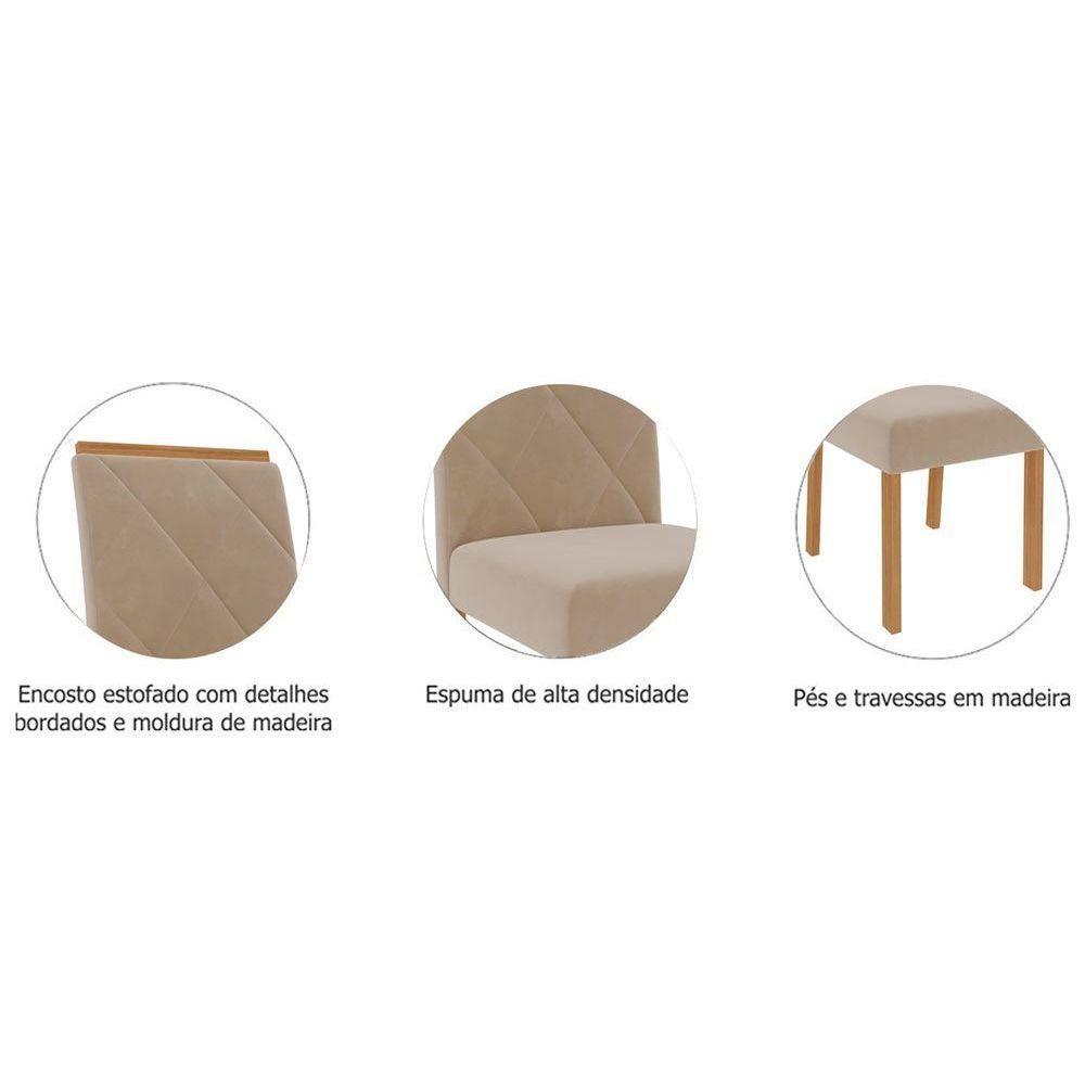 Conjunto: Mesa Sala Jantar Flora C- Tampo Madeirado 95cm + 4 Cadeiras Fernanda Nature-ow-nude Cimol