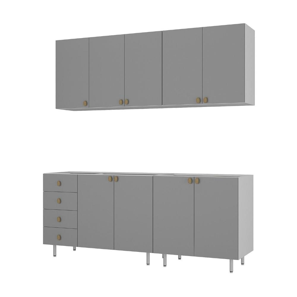 Cozinha Compacta 4 Peças 100% Mdf Bp 2 Balcões 2 Aereos Maranello Branco/Urbi