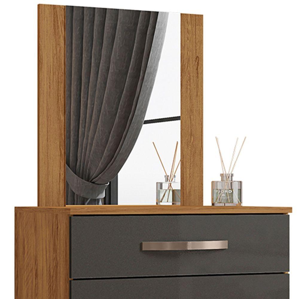 Miniatura Cômoda Grécia 5 Gavetas Com Espelho L01 - Doce Sonho Móveis Freijó/Grafite