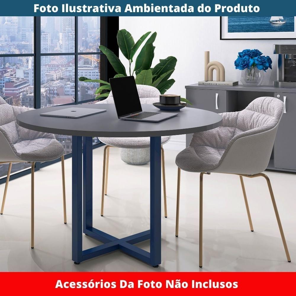 Miniatura Mesa De Reunião Redonda P25 Pandin 110 Cm (largura) Tampo Mdp Grafito Pé Aço Tubular Azul Del Rey