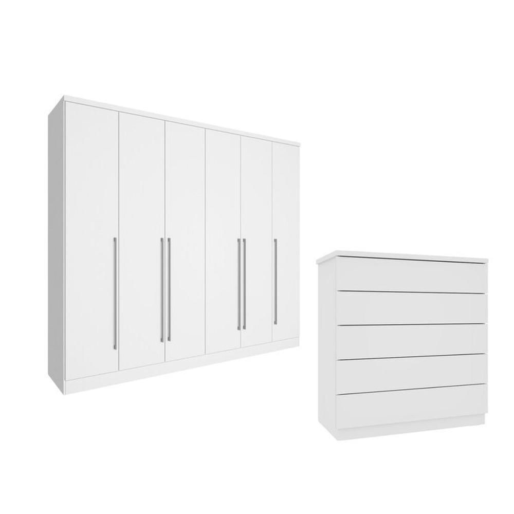 Miniatura Guarda-Roupa 6 Portas Portugal E Comoda 5 Gavetas Premium Espresso Móveis Branco/Neve
