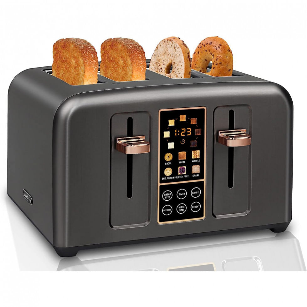 Miniatura Torradeira Elétrica 4 Fatias com 7 Níveis de Tostagem com Função Descongelar e Bandejas de Migalhas Removíveis, 110V 1800...