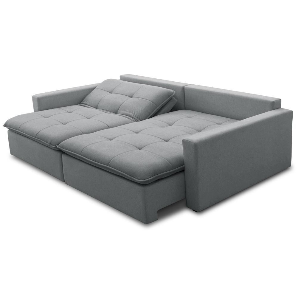 Sofá Cama Casal Retrátil 208cm Carly F05 Linho Impermeabilizado Cinza - Mpozenato