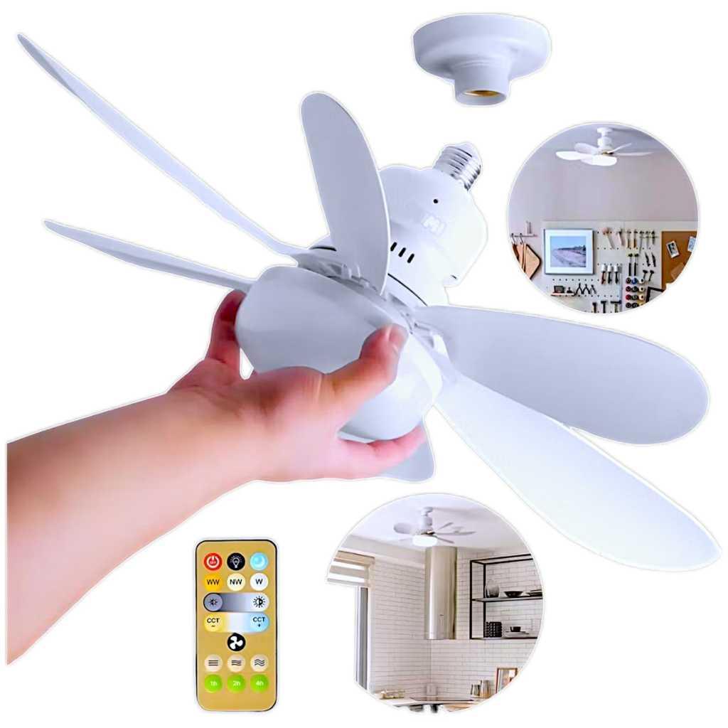 Super Ventilador Teto Bocal E27 Luminária Led Mais Controle