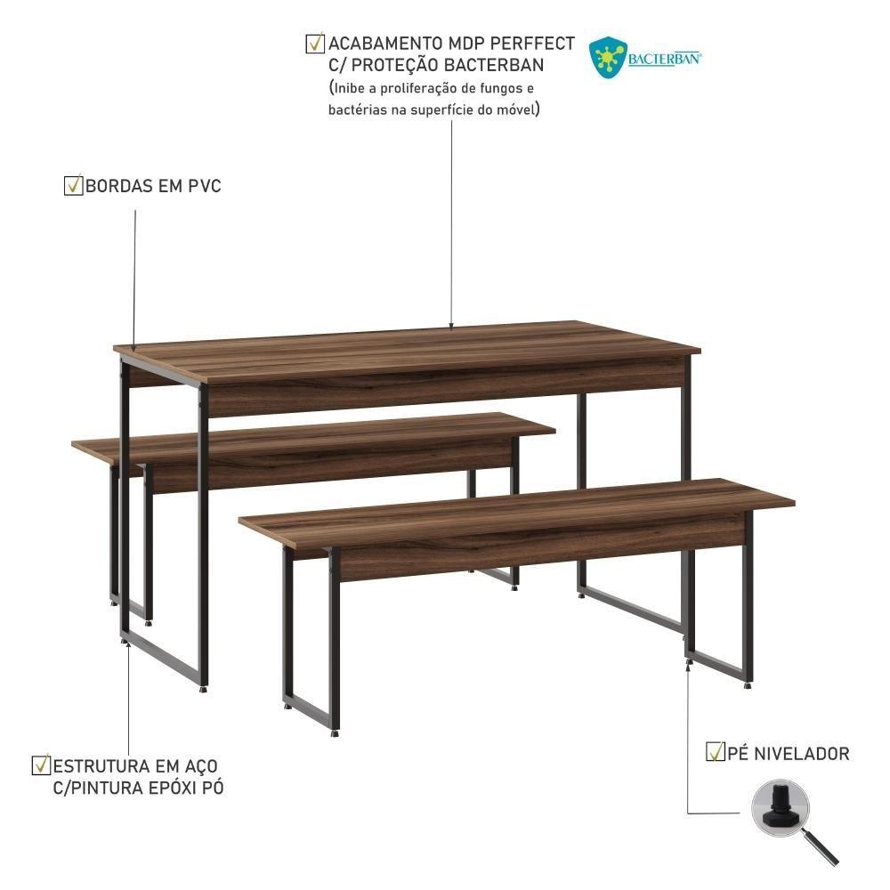 Miniatura Mesa De Jantar Com 2 Bancos Estilo Industrial Tub Nogal / Est.preta
