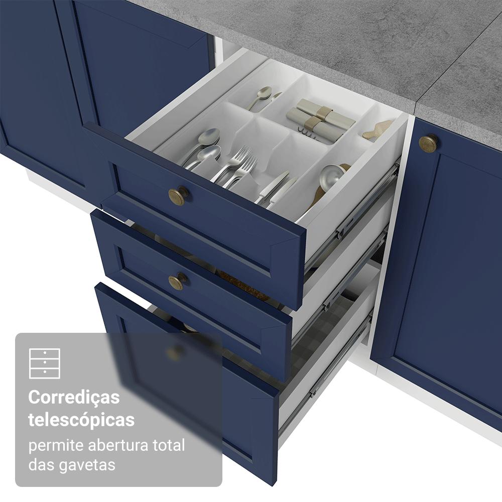 Armário de Cozinha Completa 270 cm Branco/Azul Vik Madesa 02 Branco/Azul