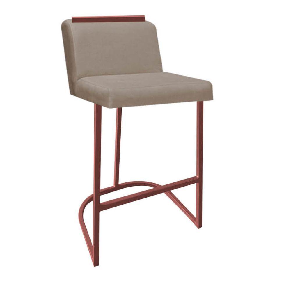 Miniatura Banqueta Com Encosto Nynna Luxo Confort Bistrô Cozinha Ferro Bronze Suede Bege - Amey Decor