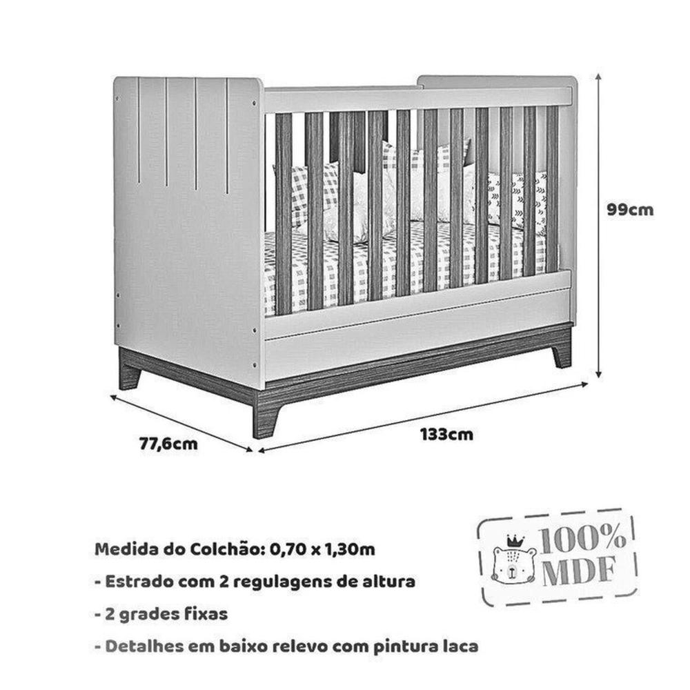 Conjunto Quarto de Bebê 1 Berço 1 Cômoda 6 Gavetas Chantilly Branco/Nature