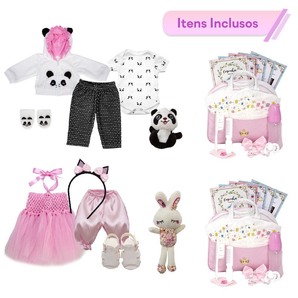 Miniatura Bonecas Bebê Reborn Gêmeas - Cegonha Dolls - Vinil Siliconado - 46cm