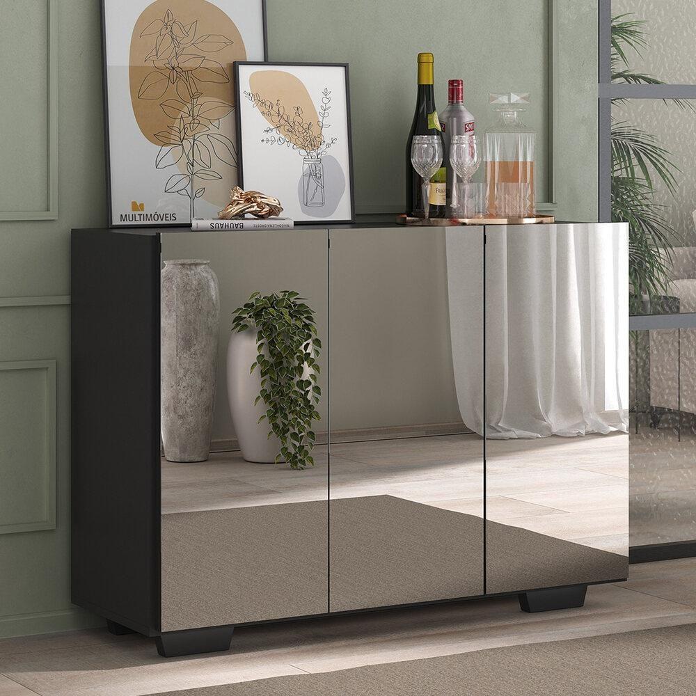Aparador Buffet 2 Portas Com Espelho Vegas V3614 Preto