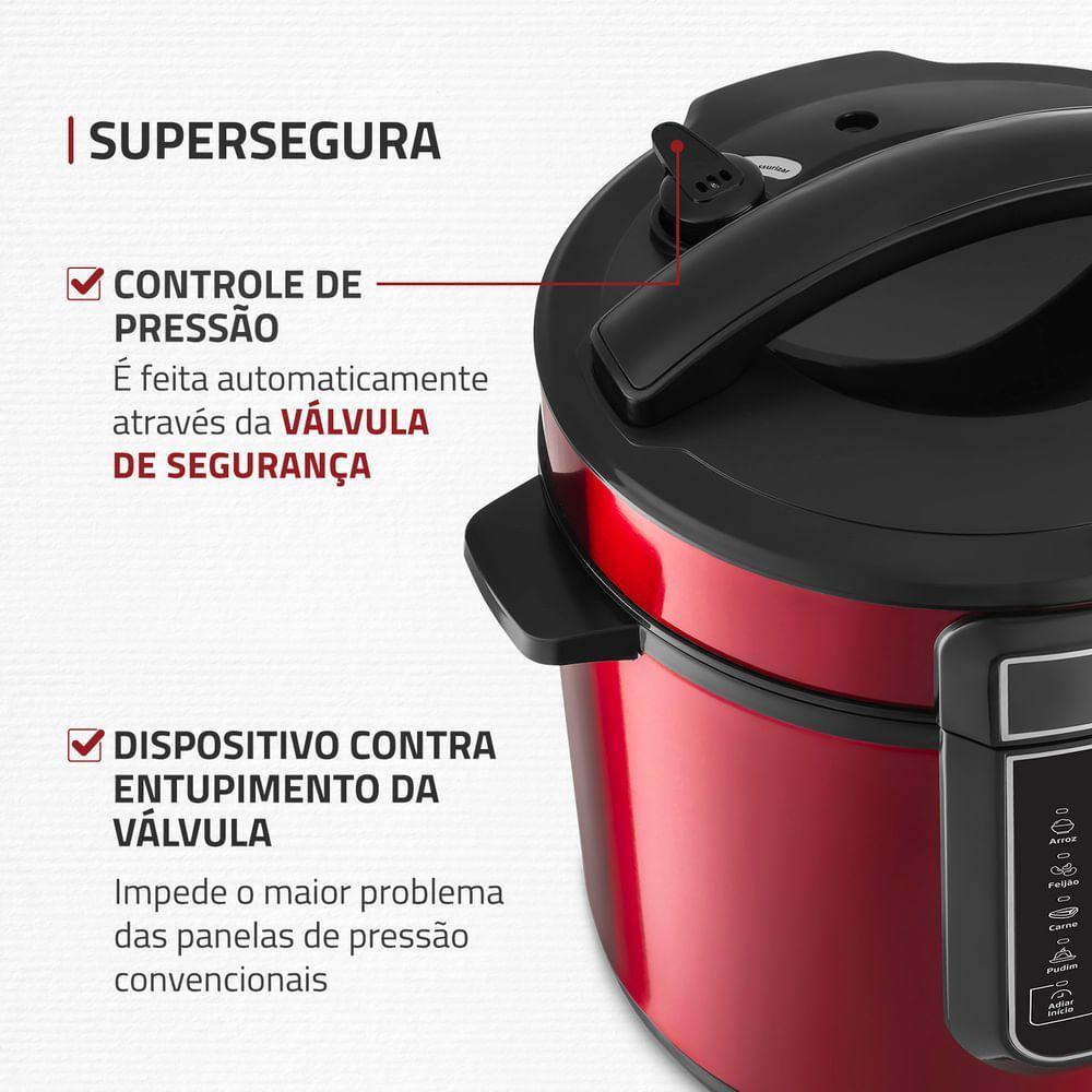 Miniatura Panela de Pressão Elétrica Digital 6L Mondial Vermelho/Inox PE-60-6L-RI 127V/60HZ