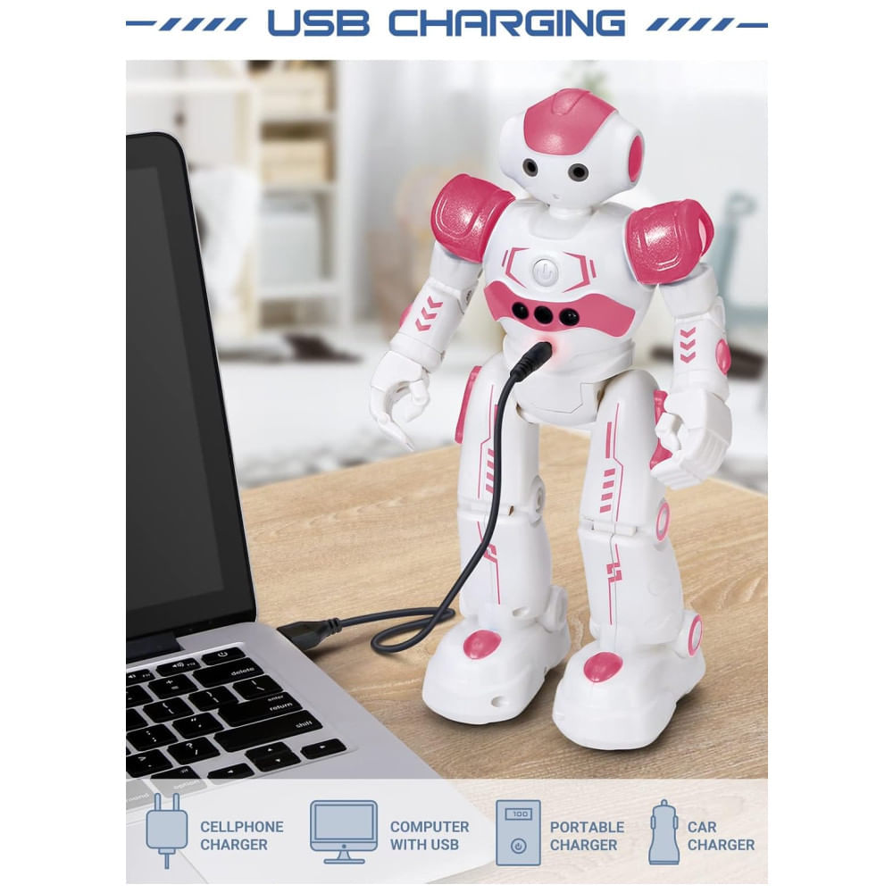 Robô KingsDragon RC para Crianças: Controle por Gestos e Sensor Remoto, Ideal para Meninos e Meninas de 3 a 8 Anos, Presente de Aniversário, Cor Rosa.
