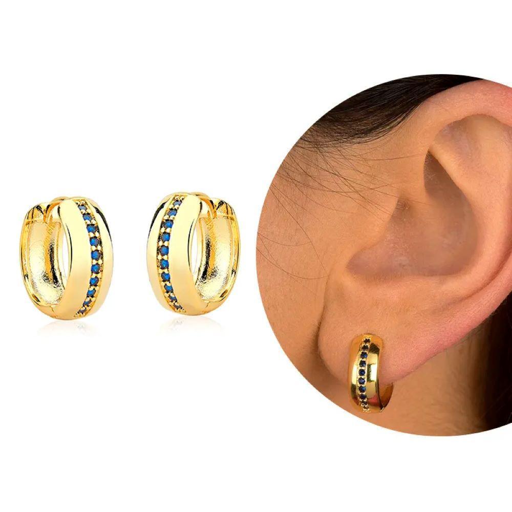 Miniatura Brinco Argola com Micro Zircônias Azul Semijoia Lizzy Fatin