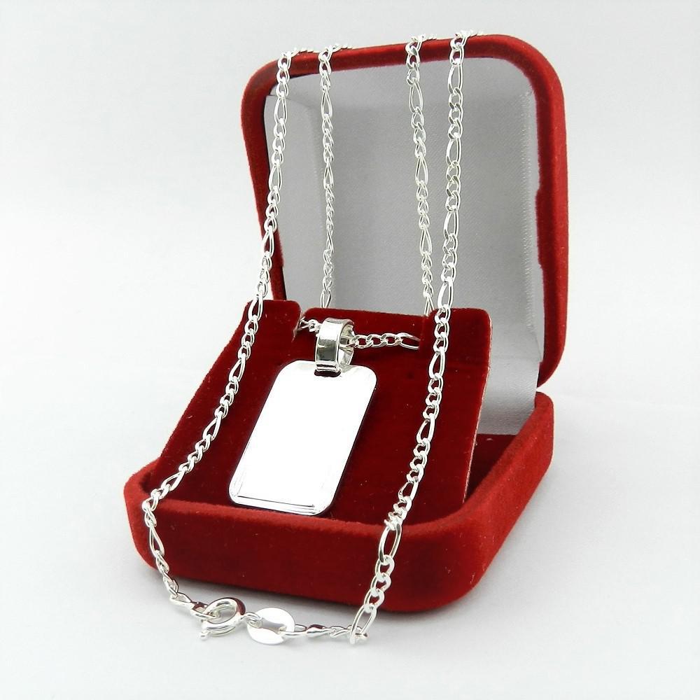 Miniatura Corrente Masculina 80Cm 2Mm + Placa Folheada Prata Cr676