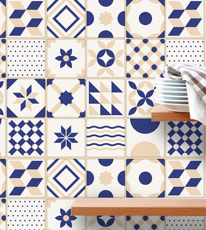 Miniatura Papel De Parede Azulejo Português Retro Para Área Gourmet Cozinha - Com desenho - Azulejo - 1 Rolo