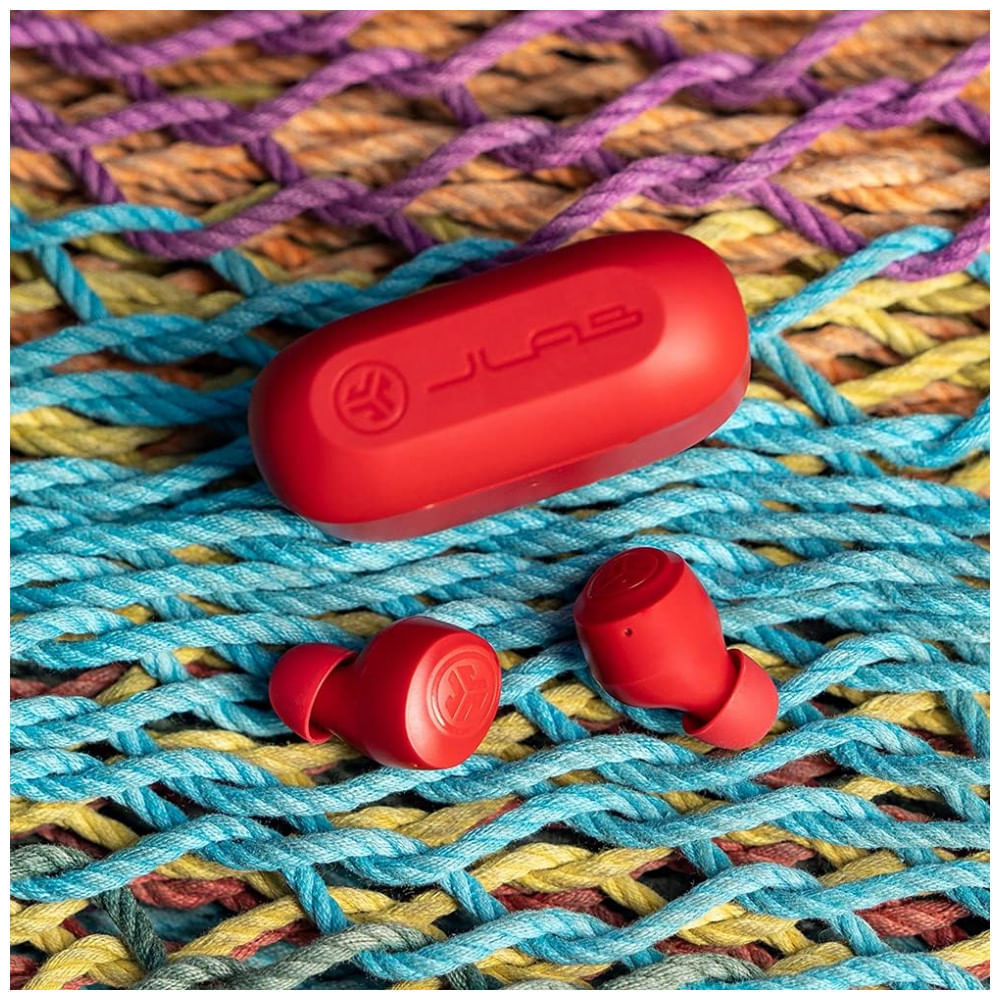 Fones de Ouvido Bluetooth com Estojo de Carregamento e Resistência ao Suor IPX4, JLab Go Air Pop, Vermelho