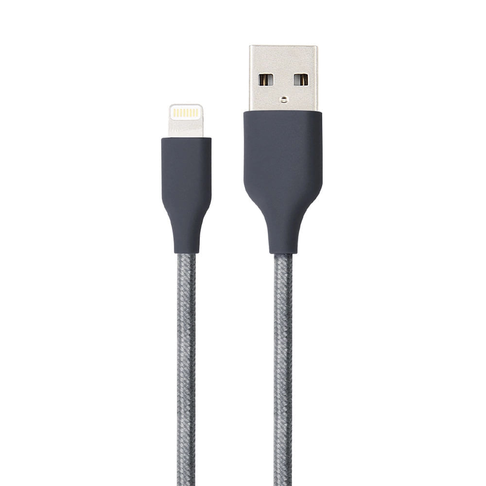 Miniatura Cabo Lightning Geonav MFI em Nylon Trançado com 1,5 Metro Cinza