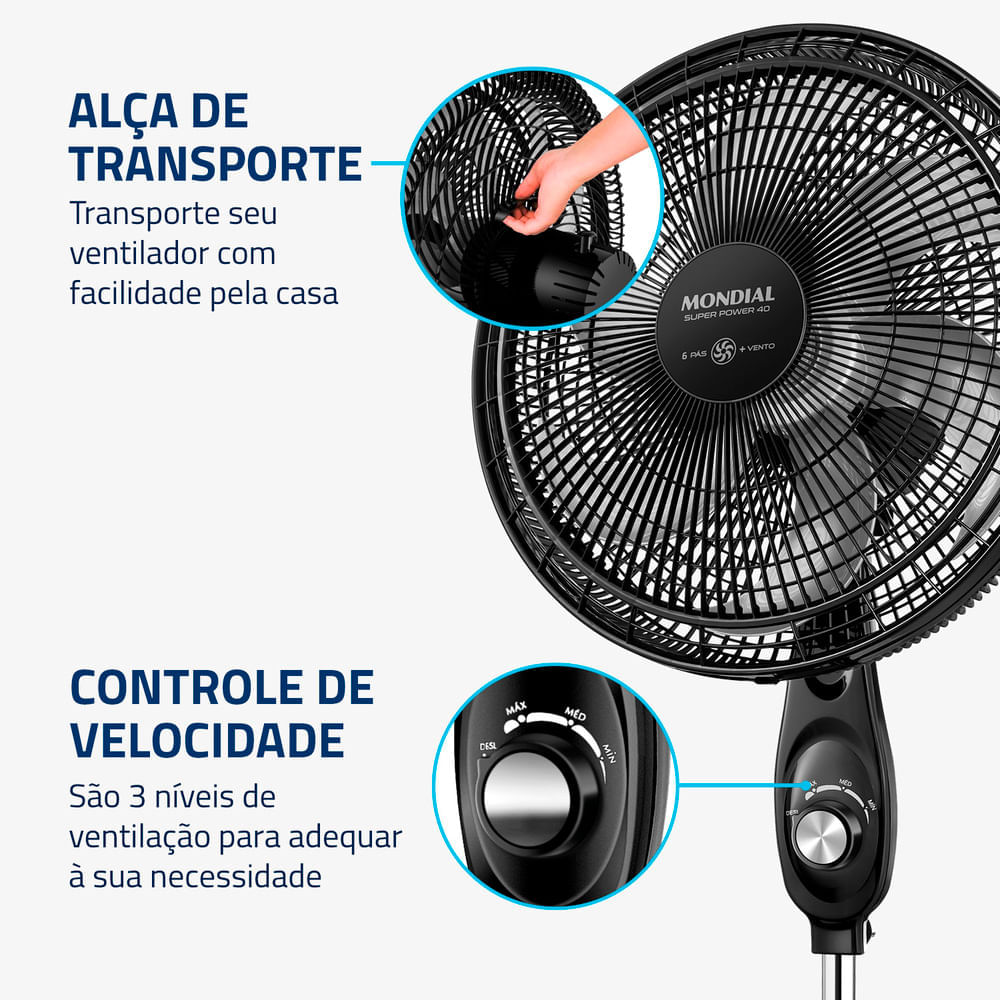 Miniatura Ventilador Coluna Mondial 40cm Super Power  VSP-40C-NB VENT 40CM VSP-40C-NB 127V/60Hz SUPERPOWE