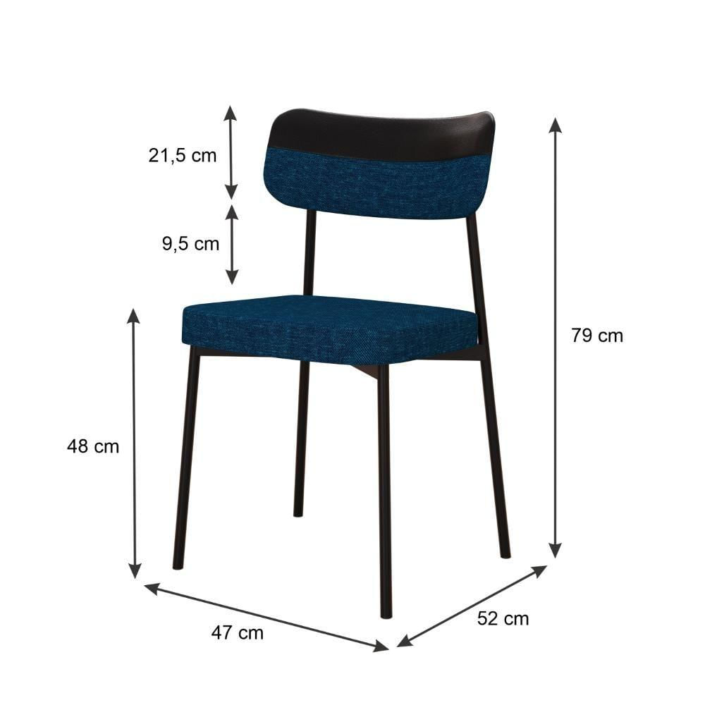 Cadeira Mynna Fixa C/4 Pes 525 X 470 X 790 Mm C/1 Un. Crt.azul/courino Preto Corriente Azul/courino Preto